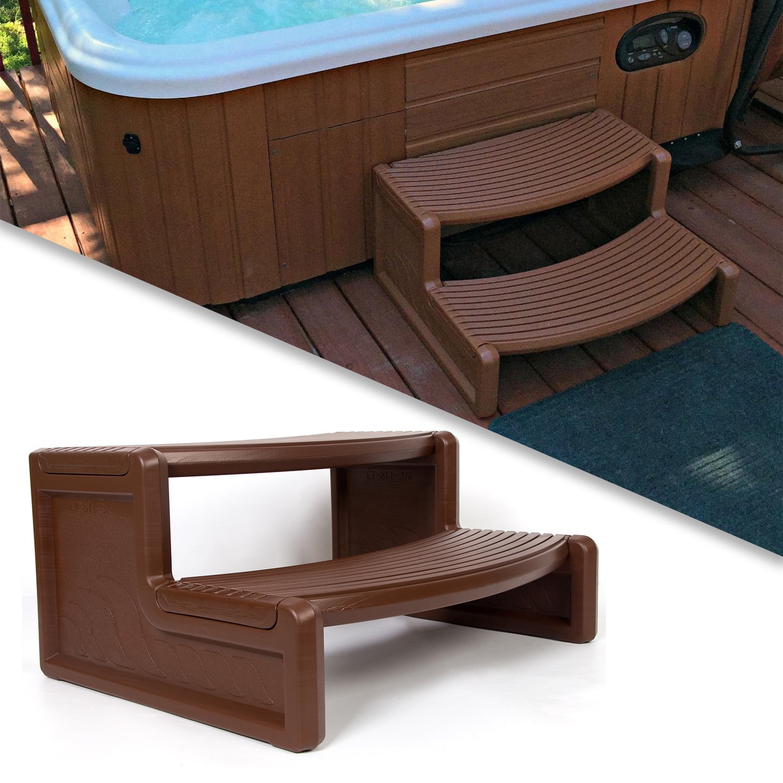 HECASA Spa Step Hot Tub 2-Step Universal Outdoor Indoor Step Stool Pool Ladder Plastic Handi Step Slip Resistant Striped
