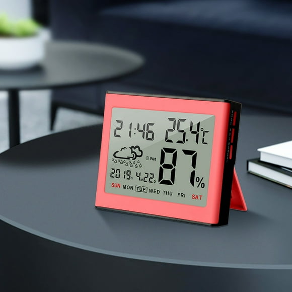 ZZkhGO Multifunctional Electronic Clock with LCD Large Screen, Weather Pattern Temperature Humidity Meter with Alarm, Digital Hygrometer Thermometer for Home Office Wall Table