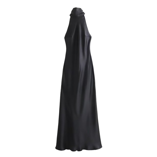 WILLBEST Vestidos Largos Casuales Para Mujer Vestido De Satén Con Cuello Temperamento Para Mujer