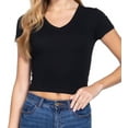 thumbnail image 2 of Simply Fashion Women’s Short Sleeve V- Neck Cotton Spandex Crop Top,Black,Large, 2 of 4