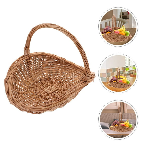 Niceauty Natural Wicker Picnic Basket with Handle Brown Wear Resistant Storage Basket