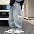 thumbnail image 2 of TOWED22 Boys Cargo Baggy Pants Elastic Waist Wide Leg Jeans Casual Demin Pants with Pockets 5-14 Years(Blue,10-12 Y), 2 of 9