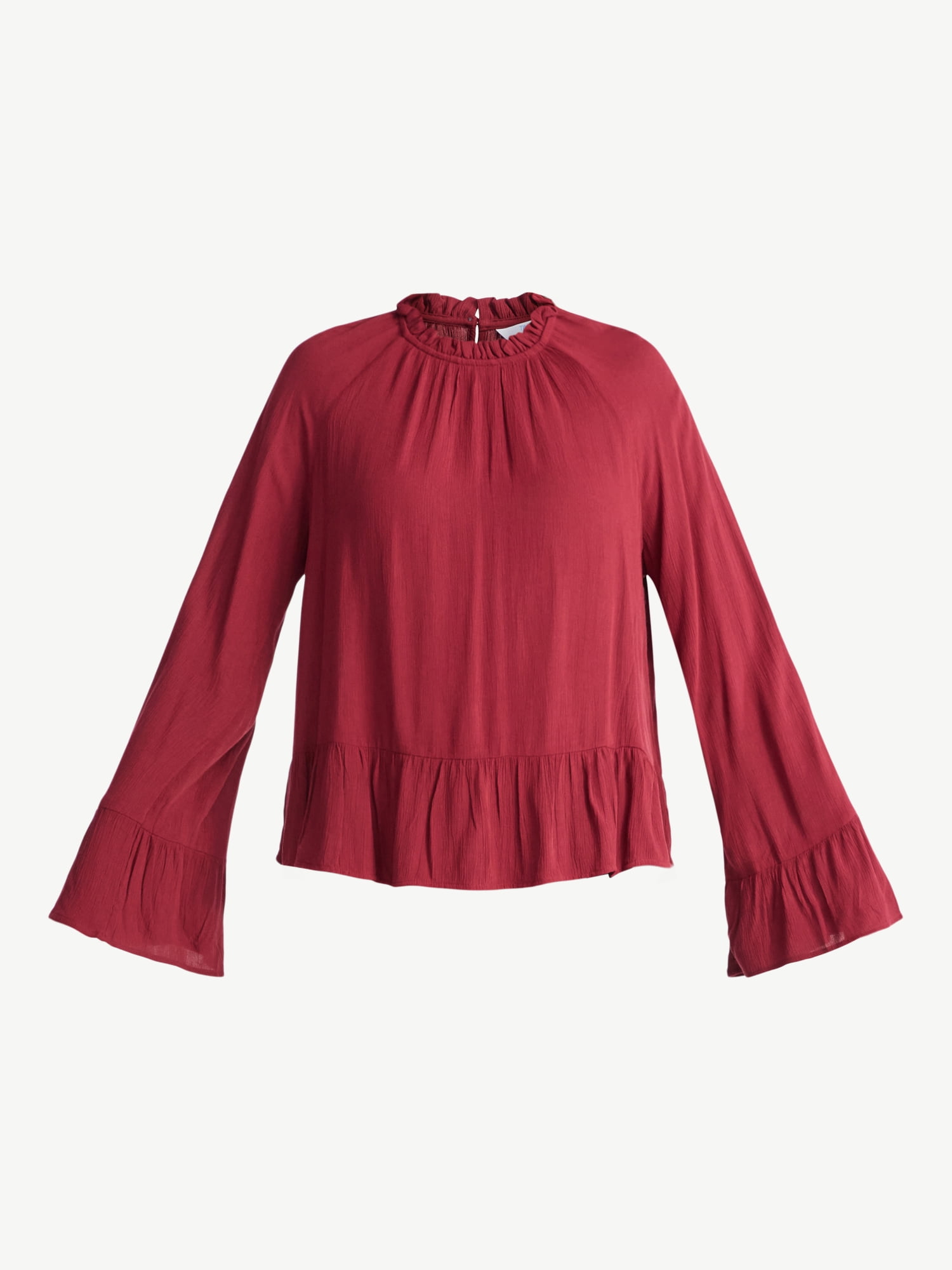Time and Tru Women's Flowy High Neck Blouse, Size XS-XXXL