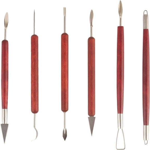 EXLEAF Double-Ended Clay Sculpting Tools Set, 6 Pcs Pottery Carving Tools for Polymer Air Dry Clay, Professional Ceramic Modeling, Trimming, Shaping, Diy Crafts Supplies