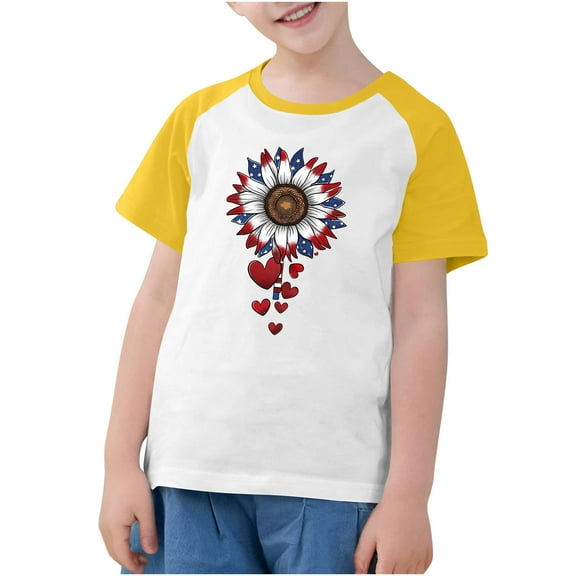 FamilyThread Kids American USA Flag Patriotic T Shirts 4th of July Summer T-Shirt for Boys Girls Short Sleeve American Flag Holiday Patriotic Tops