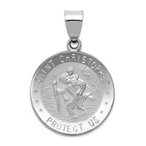 14k White Gold Hollow Polished and Satin St. Christopher Medal Pendant Necklace 29x19.75mm Wide Pendant for Women