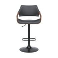 thumbnail image 3 of Armen Living Indoor Aspen Adjustable Swivel Gray Faux Leather and Walnut Wood Bar Stool with Black Base, 3 of 10