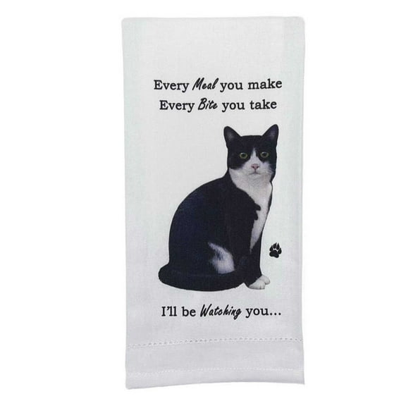 E & S Imports 26.00In Black And White Cat Kitchen Towel, , Dog Puppy Paw 7153
