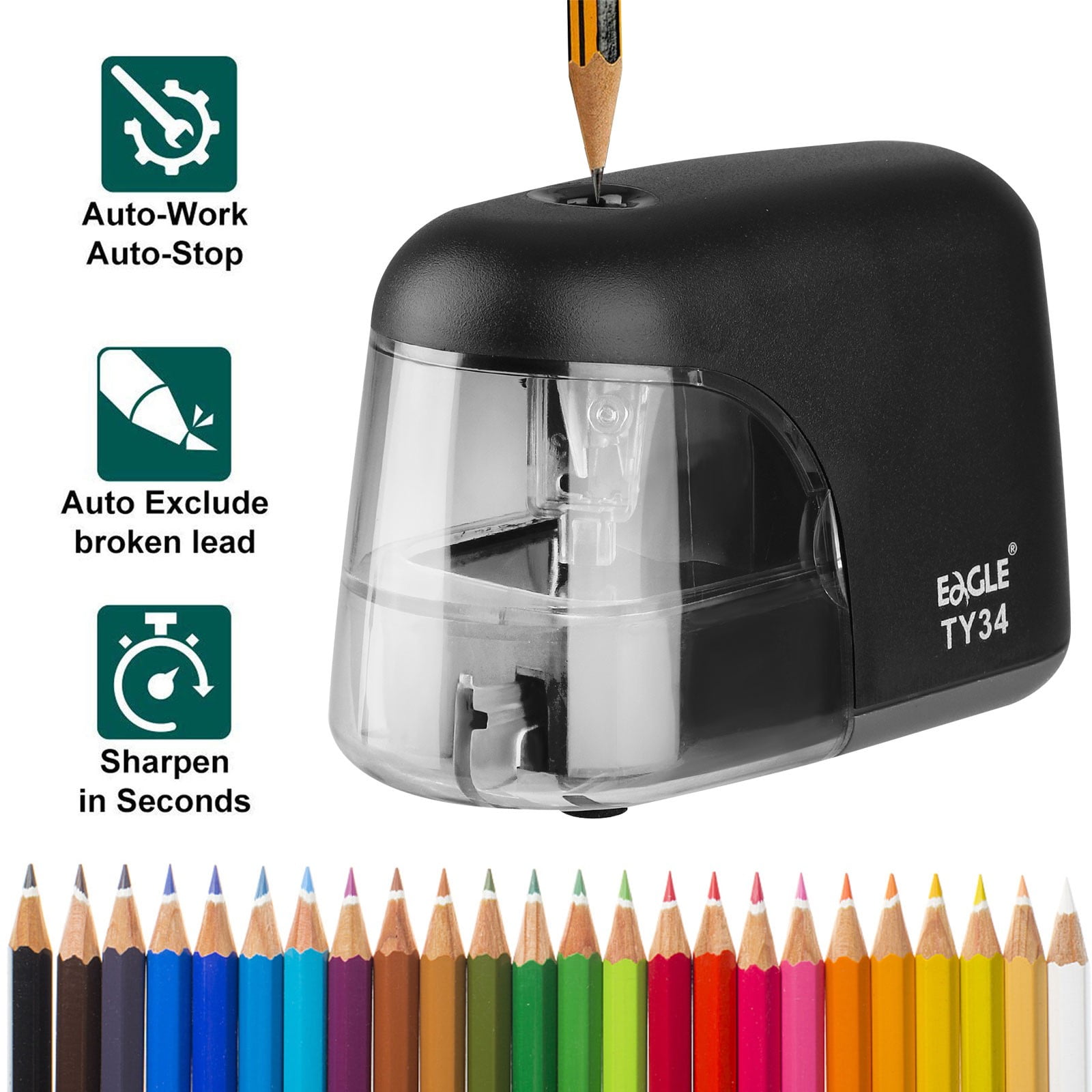Electric Pencil Sharpener Battery USB Powered Auto Sharpener Colored Graphite 