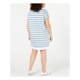 thumbnail image 2 of TOMMY HILFIGER Womens White Striped Short Sleeve Crew Neck Above The Knee Shift Dress Plus 1X, 2 of 4