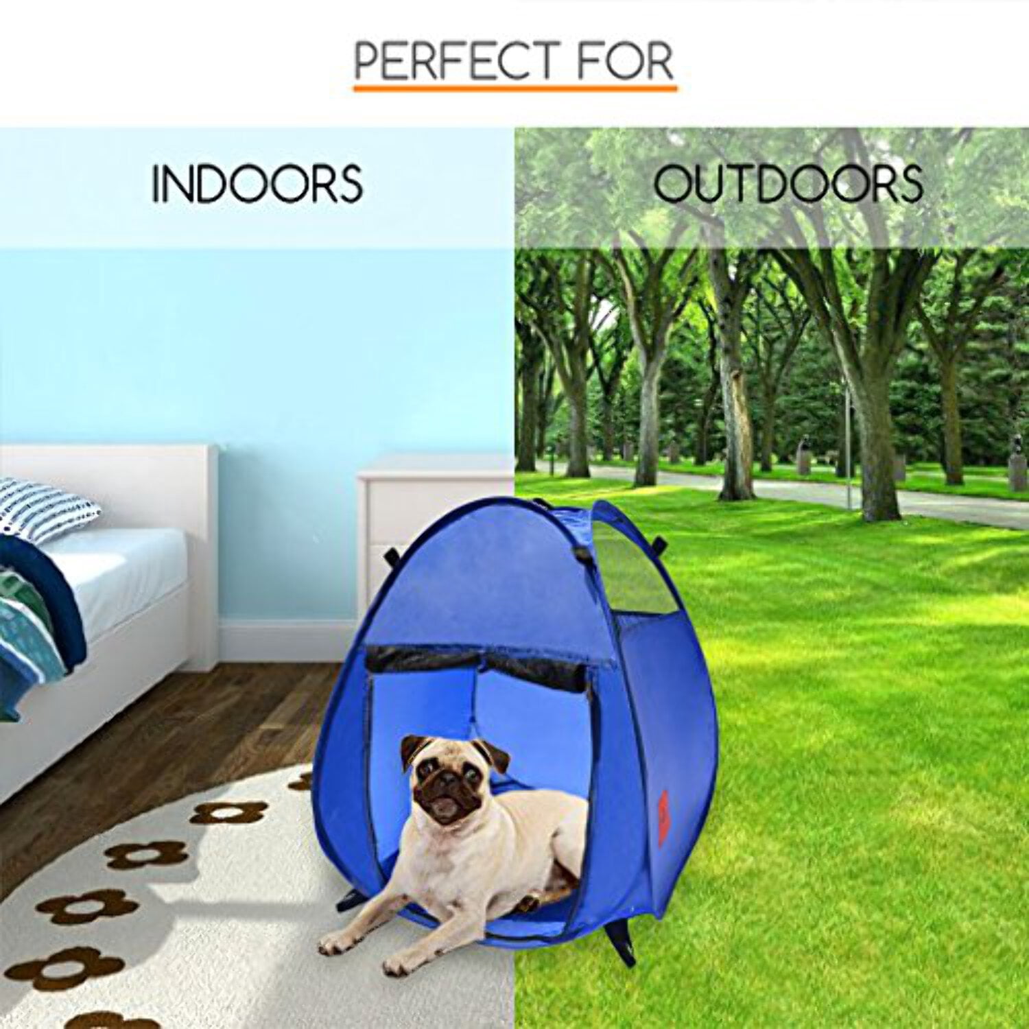 MyDeal Products Pop Up Pet House in a Bag for Portable Play Pen or Kennel Tent with 3 Net Windows and Zipper Door for Shade, Shelter and Safety Perfect for Dog, Cat, Rabbit + More!