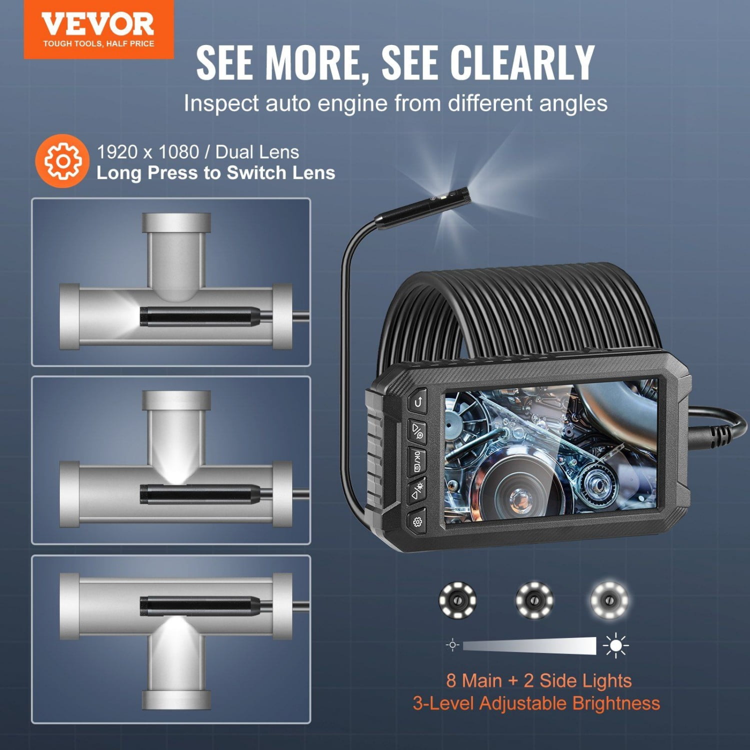 Endoscope Camera with Lights Triple Lens Borescope 49.2FT Cable 5