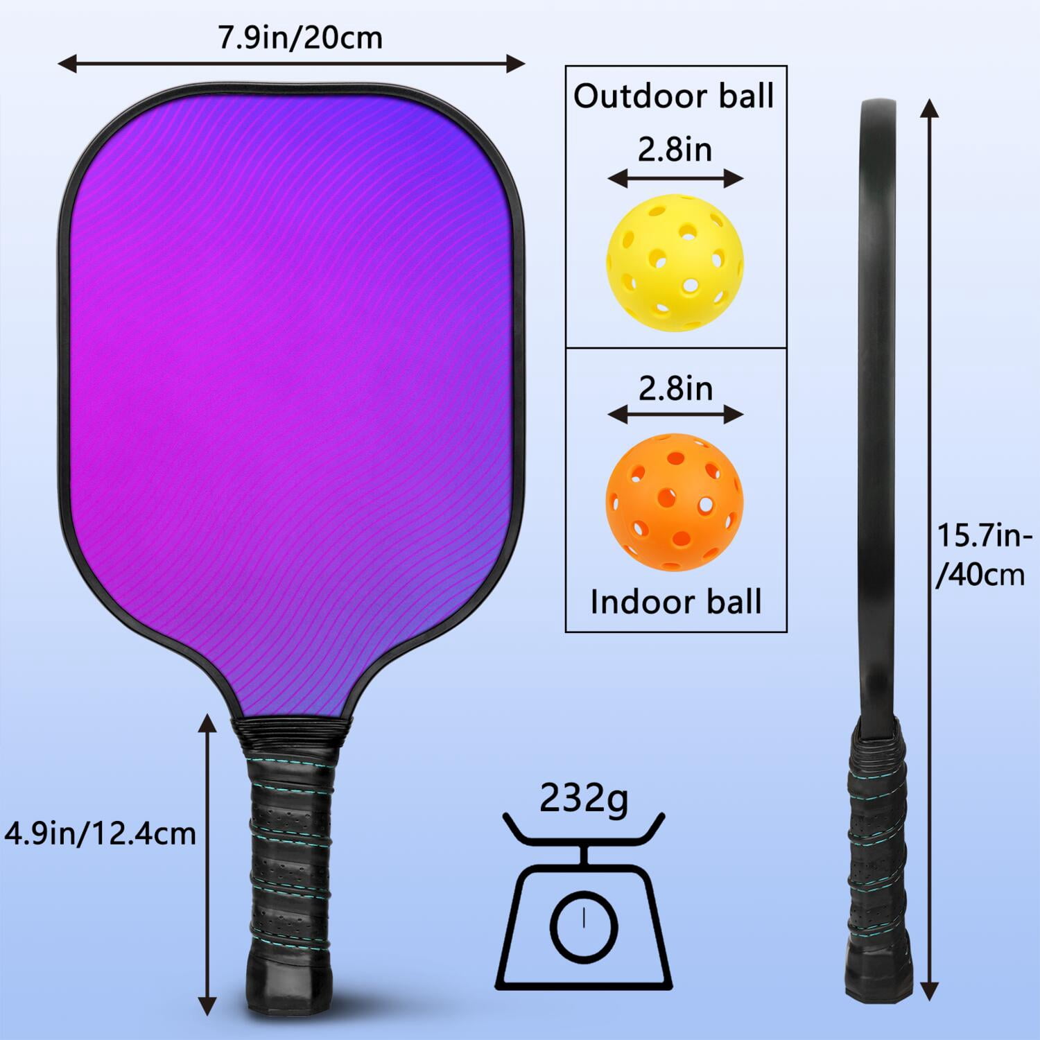 Pickleball Paddles Set Of 2, Fiberglass Surface, Fluid Smoke Aurora Art Style, 4 Balls & Bag