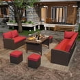 thumbnail image 4 of YODOLLA 7-Piece Patio Funiture Set w/ Dining Table, Outdoor Sectional Sofa Couch with Weatherproof Protection Cover, Patio Conversation Set in Brown Rattan& Red Cushions, 4 of 9