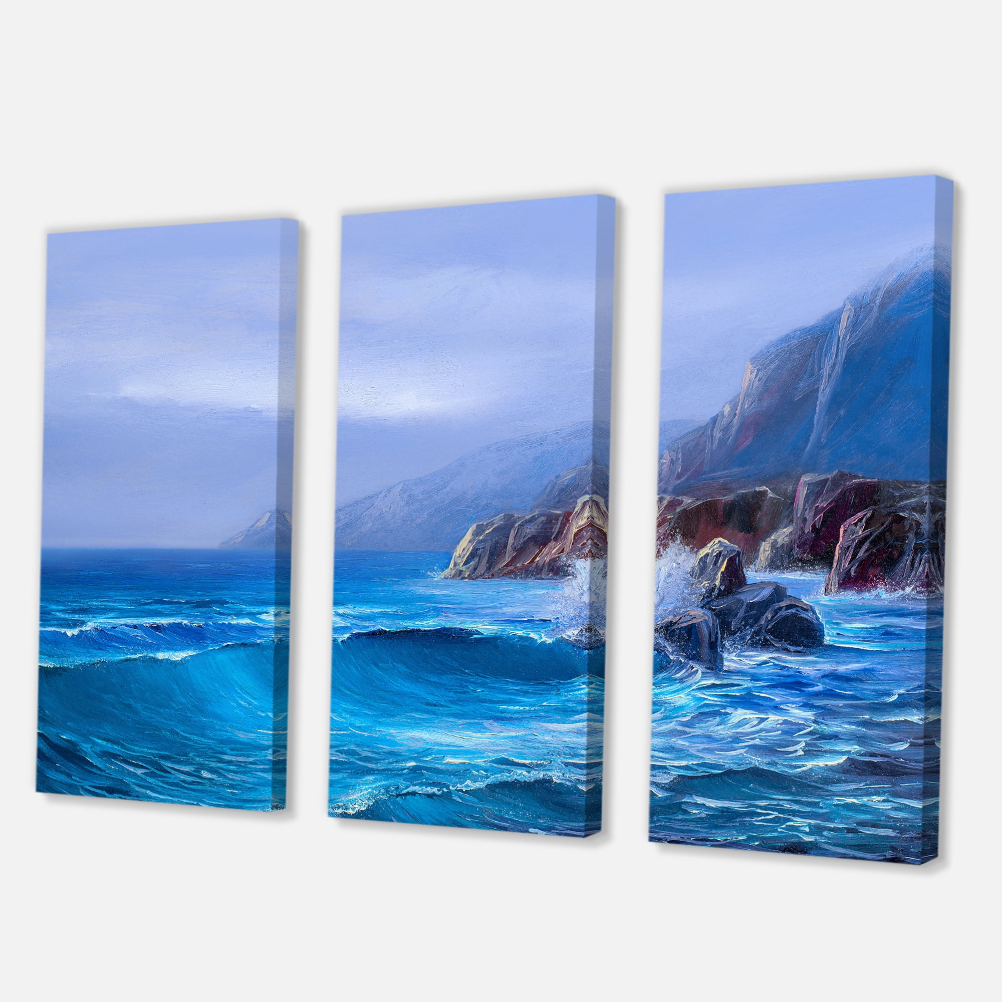 Designart ' Sunrise Glow On Sea Wave Paints On A Canvas ' Nautical & Coastal Canvas Wall Art Print