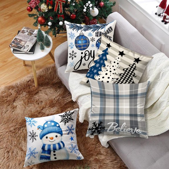 Xuniizn Christmas Pillow Covers 18x18 inch Xmas Decorations Soft Plush Faux Fur Wool Christmas Throw Pillow Cases Winter Holiday Decor for Sofa Living Room