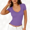 thumbnail image 5 of Wlynlyn Going Put Tops for Women Short Sleeve V Neck Low Cut Summer Tshirts Slim Fitted Ribbed Knit Crop Tees, 5 of 7