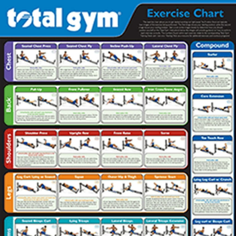 Total Gym Home Training Fitness Equipment 24 x 36 Colored Exercise Chart Poster with 35 Workouts Walmart