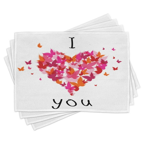 Ambesonne Butterfly Place Mats Set of 4, Heart Love, Standard Size, Multicolor