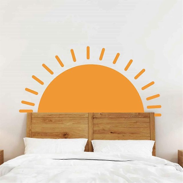 Pegatinas de pared de medio sol, decoración del hogar, amanecer amarillo, para habitación infantil, guardería, YT5993 (amarillo, mediano, 80 x 40 cm)