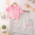 thumbnail image 2 of Mercatoo Toddler Girls Top Pants 2Pcs Floral Bow Pants and Ribbed Lapel Top Set Girls Summer Casual Outfit 1 to 5 Years, 2 of 9
