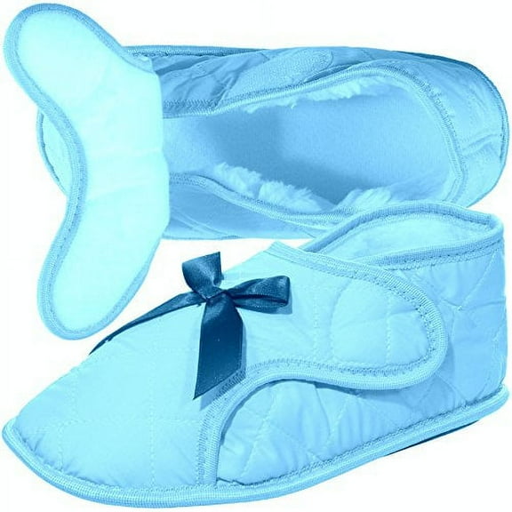 Womens Edema Slipper for Swollen or Bandaged Feet - Turquoise (Large)