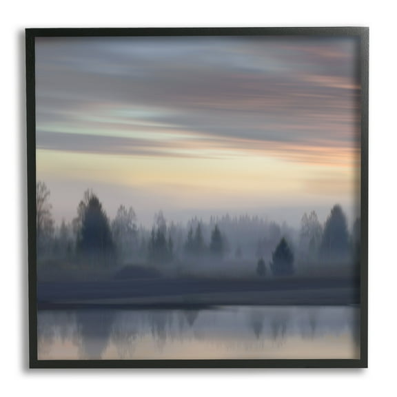Stupell Industries Woodland Lake Sunset Landscape Painting Black Framed Art Print Wall Art, 12 x 12