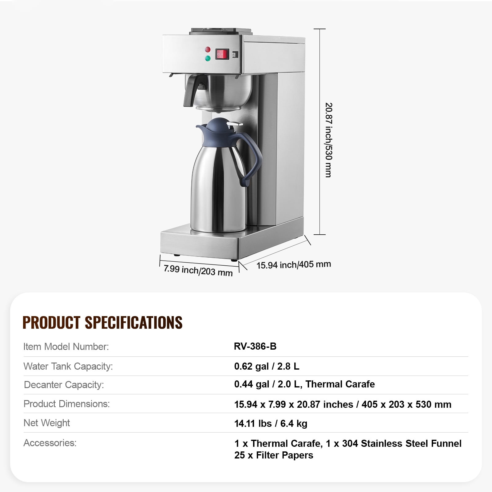 KFFKFF 12-Cup Industrial Coffee Brewer, Coffee Making Device with Insulated Jug for Temperature Retention, Stainless Steel Manual Coffee Maker for Eateries, Workplaces, Coffee Shops