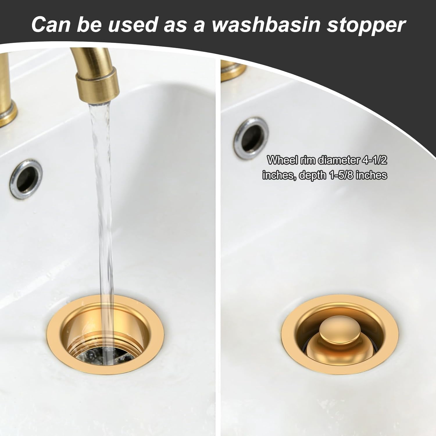 Kitchen Sink Garbage Disposal Flange and Stopper Fit Universal 3-1/2 Inch Standard Drain Hole, Stainless Steel Sink Flange Stopper Replacement Accessories, Gold