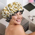 thumbnail image 5 of Shower Caps,White Yellow Flower Sunflower Pattern Waterproof Shower Cap for Women 4 Pieces,Double Reusable Hair Cover for Shower PEVA Elastic Stretch Hem, 5 of 7