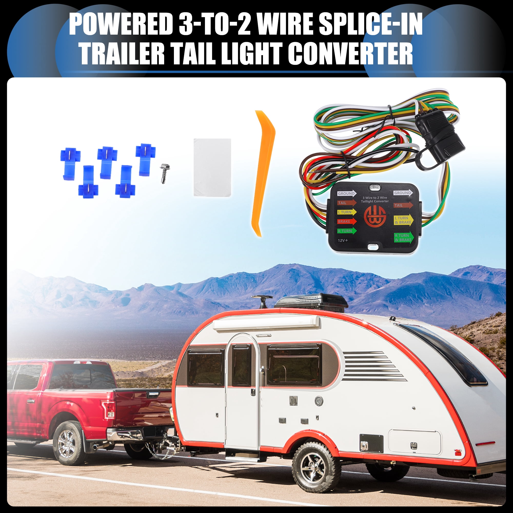 Unique Bargains Powered 3-to-2 Wire Splice-in Trailer Tail Light Converter 4-Pin Wiring