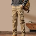 thumbnail image 4 of Ndbuld Men's Casual Cargo Sweatpants Waist Drawstring Joggers Men's Solid Color Multi-pocket Washed Cargo Pants Outdoor Casual Pants,Khaki,2XL, 4 of 5