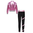 thumbnail image 2 of TiaoBug Kids Girls Metallic Zipper Long Sleeves Jacket and Shiny Striped Leggings Pants Dance Outfits Pink 10, 2 of 5