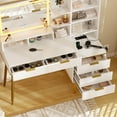 thumbnail image 6 of Makeup Vanity Desk with LED Lighted Mirror, Solid Wood Legs, and Power Outlet - Modern Fluted Design with Storage Shelf for Bedroom or Dressing Room, Perfect for Women and Girls(ship in 2 boxes), 6 of 7