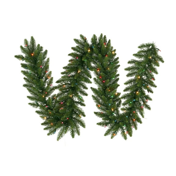 Vickerman 50' Camdon Fir Artificial Christmas Garland, Multi-colored LED Mini Lights - Faux Large Christmas Wreath - Seasonal Indoor Commercial Decor