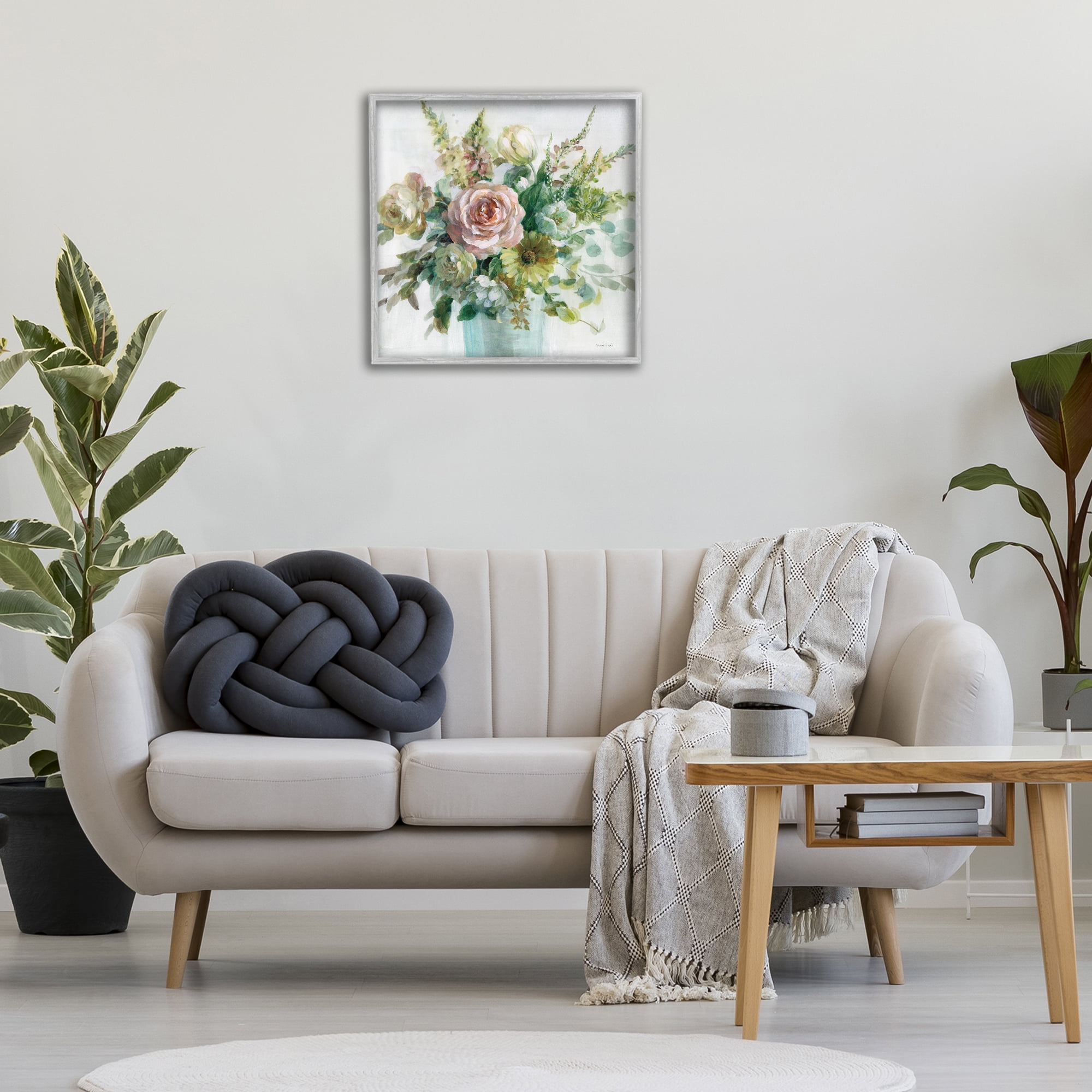 Stupell Industries Sage & Peach Flowers Botanical & Floral Painting Gray Framed Art Print Wall Art, 24 x 24