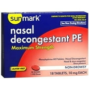 Sunmark Nasal Decongestant PE Maximum Strength Tablets, 10 mg, 18 Count