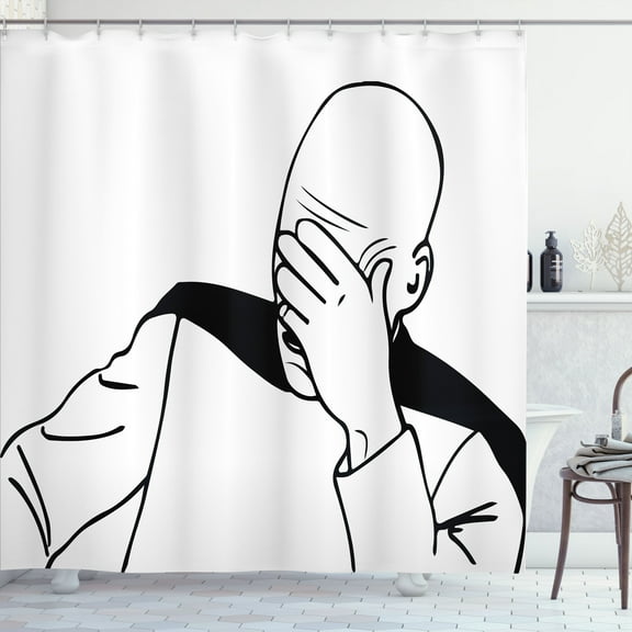 Ambesonne Humor Shower Curtain, Captain Picard Face Palm, 69"Wx84"L, White and Black