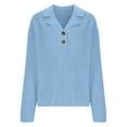 thumbnail image 5 of Women's Winter Warm Sweaters Lapel Knitted Loose Casual Solid Color Long Sleeved Light Blue V Neck Fall Clothing S-2XL, 5 of 7