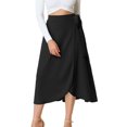 thumbnail image 1 of Allegra K Falda midi cruzada con dobladillo con volantes y cintura alta con nudo para mujer Negro S Unique Bargains Falda, 1 of 6