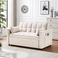 thumbnail image 3 of Futon Sofa Bed Velvet Loveseat Convertible Pullout Couch with Reclining Backrest, Upholstered Sleeper Sofa Bed With Side Pockets and 2 Pillows, Furniture for Living Room Guest Room Apartment, White, 3 of 7