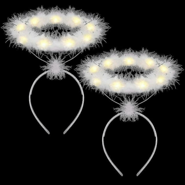 2 Pack Light Up Angel Halo Headband Led White Feather Headband Angel Halo Headband For Christmas
