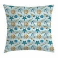 thumbnail image 1 of Nautical Decor Throw Pillow Cushion Cover, Marine Sea Striped Background with Anchor Wheel Starfish Seashell Figures, Decorative Square Accent Pillow Case, 20 X 20 Inches, Blue Apricot, by Ambesonne, 1 of 2