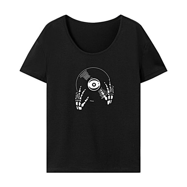 Camiseta de mujer de verano Activewear camisa de cuello redondo para mochilero de vacaciones en la calle Negro