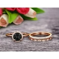 thumbnail image 5 of 2.25 Carat Round Cut Black Diamond Moissanite Wedding Ring Set Diamond Matching Band 10k Rose Gold Anniversary Gift Art Deco Trio Set, 5 of 5