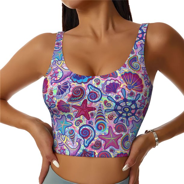Fotbe Cute Nautical Sujetador Deportivo Largo sin Aros para Mujer con Almohadillas y Soporte Medio, Transpirable y Absorbente, Camiseta Tipo Chaleco o Tank Top-Medium