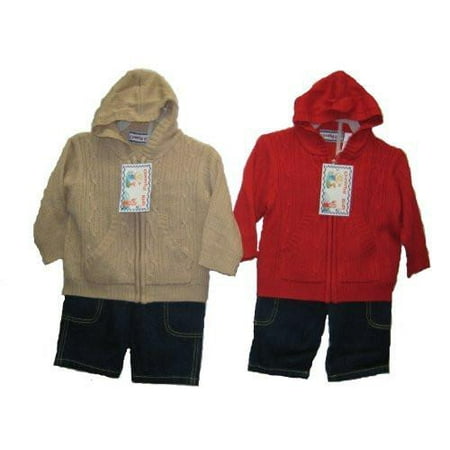 

Infants Size 24M Sweater Knit Hoodie Jacket+Denim Pants 2-PC Sets. * 1 Unit Set Pack *