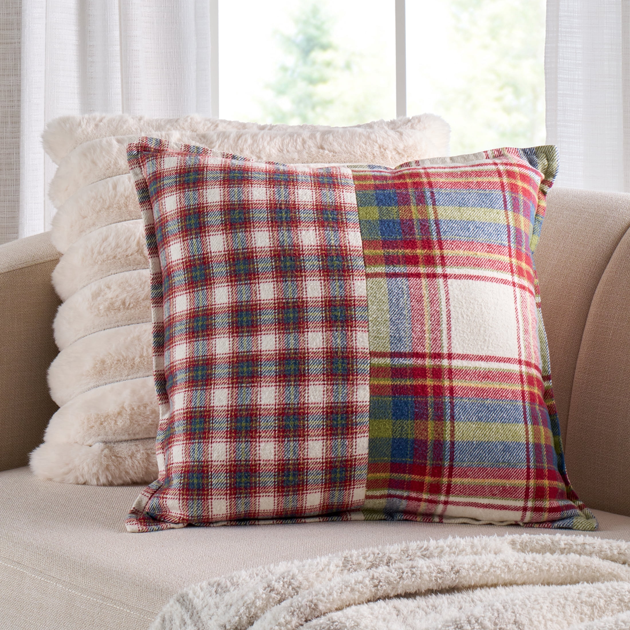 Better Homes and Gardens 20 x 20 White Corin Pieced Plaid Decorative Throw Pillow