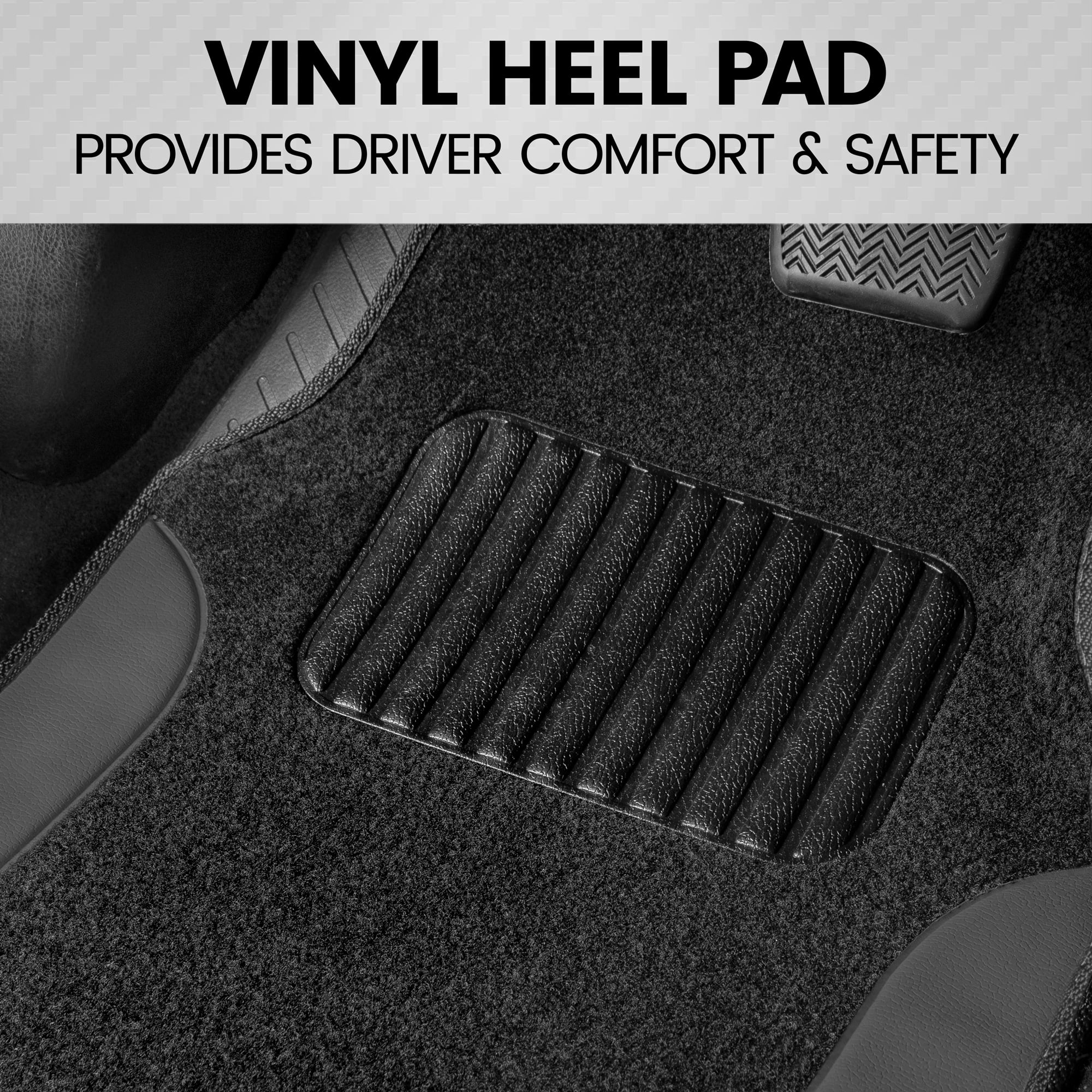 BDK Floor Mats for Cars, Two-Tone Carpet Car Floor Mats with Faux Leather Accents, Automotive Floor Mat Set with Built-In Heel Pad, Stylish Interior Car Accessories (Gray)