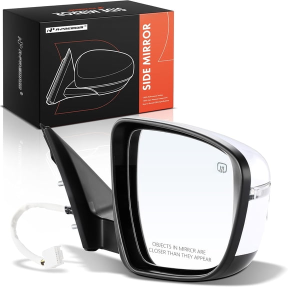 A-Premium Passenger Side Power Door Mirror - Compatible with Nissan Rogue 2017-2020 - Heated Manual Folding White Outside Rear View Mirror with Turn Signal